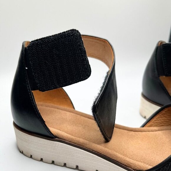 GABOR BLACK LEATHER HOOK & LOOP ANKLE STRAP GLITTER WEDGE SANDALS - 6.5 (4UK) - Picture 9 of 11